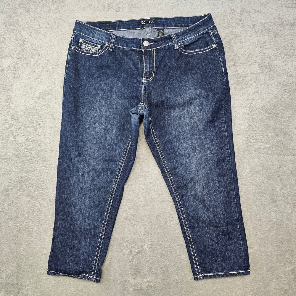 ZCO Jeans Capri Denim Pants Women's 18 Dark Wash Embroidered Cross Pockets